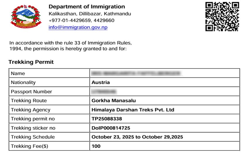 Manaslu Circuit Trek Permit, Special Permit